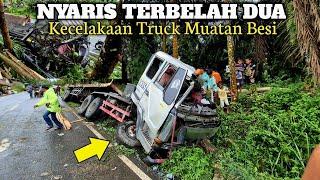 Nyaris Terbelah Dua‼️Kecelakaan Truck Muatan Besi