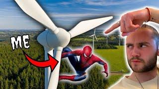 I CLIMBED A Wind Turbine Dressed As Spiderman!!!