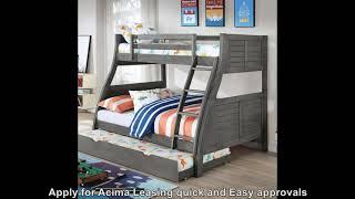 CM-BK963GY Hoople gray finish wood twin over full plank panel style bunk bed with reversible ladder