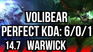 VOLIBEAR vs WARWICK (TOP) | 6/0/1, 400+ games, Dominating | NA Master | 14.7