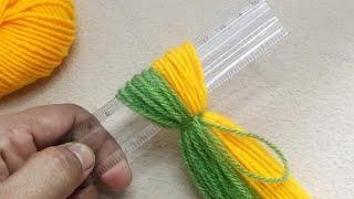 Amazing 3 Beautiful Woolen Yarn flower making ideas with Scale | Easy Sewing Hack