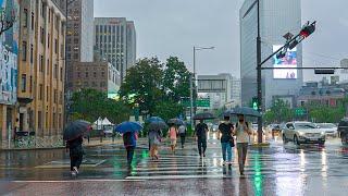 Heavy Monsoon Rain Walk | Cheonggyecheon Stream is completely closed | 4K HDR