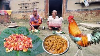 Rural poor grandma cooking tomato with desi COUNTRY CHICKEN|actual village food|cooking & eating