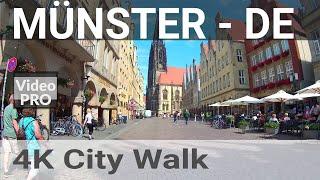 4K City Walk Münster, Germany. 2 major Shopping Streets and the famous Promenade (bicycle highway)