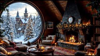  Cozy Christmas Cabin Retreat: Fire Sounds & Snowfall for Relaxing