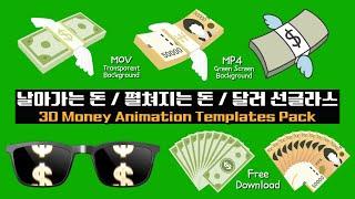 날개달린 돈, 펼쳐지는 돈, 달러 선글라스 영상소스 Money With Wings, Spread Money, Dollar Sunglasses Templates