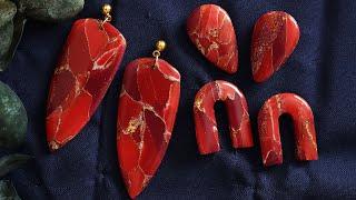 Polymer Clay Ruby Red Marble Faux Stone Earrings Tutorial! | Polymer Clay Earrings For Beginners