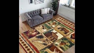 handcraftrugs.com Stunning Cabin Lodge Area Rug Featuring Rooster  Geometric Designs Cozy Home Decor