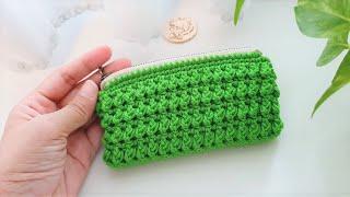 #Shorts DIY Crochet Zipper Purse | Wonderful Green Yarn with Beautiful Crochet Stitch | ViVi Berry