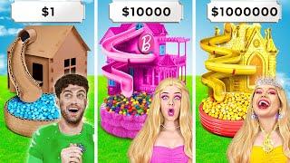 Poor vs Rich vs Giga Rich One Colored House Challenge! Easy Crafts & Funny Moments by 123 GO!