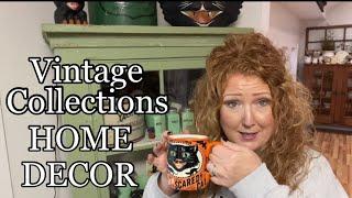 Vintage Home Decor Collection Display | Glowy Jadiette | Marshmallow Tins | Scary Black Cats