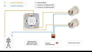 Подключение двухклавишного выключателя