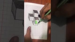 # Very easy to draw 3 D six cubes # The simple 3 D # Draw # Painting # short