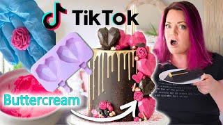 ONLY using TikTok HACKS to decorate an ENTIRE CAKE!