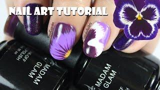 Madam Glam Gel Nails - Purple Pansies Nail Art - Flower Nails