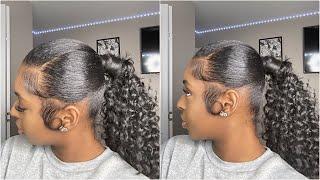 How To: Slick & Curly Blunt Cut Ponytail || Khalea Marie