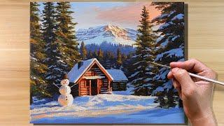 Acrylic Painting Winter Snowman | Time-lapse