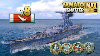 Battleship Yamato: 8 ships destroyed on map Shatter - World of Warships