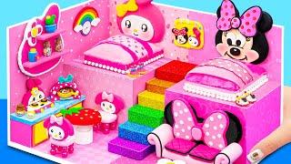 Make My Melody House with Cute Minnie Bedroom, Rainbow Slide from Cardboard - DIY Miniature House