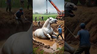 Rescued a heavy horse stuck in mud #humanity #horse #animals #shortsfeed #rescue #wildlife #shorts