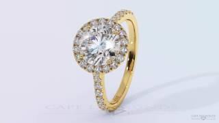 Halo Petal Basket Side Stone Round Cut Yellow Gold Diamond Engagement Rings - Cape Diamonds