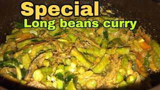 Village food cooking long beans in my village by my mom srilankan string long beans curry# real life