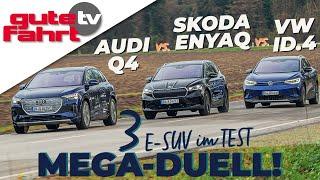 3 E-SUV im MEGA-TEST: VW ID.4 Pro vs. Audi Q4 40 E-Tron vs. Skoda Enyaq iV 80 | Reichweite | Review