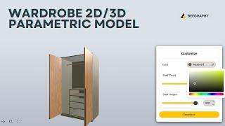 Wardrobe 2D/3D Parametric Model/ BeeGraphy 3D Configurator/ 3D Model Marketplace