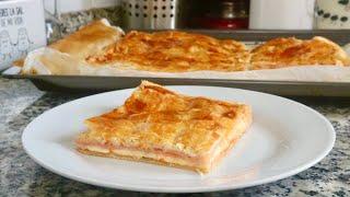 Empanada fácil de hojaldre con jamón y queso, sabor a PIZZA! 6 Ingredientes