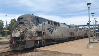 Amtrak Hospital Train With Wrecked Locomotives, A Day Of Railfanning(AMTK Hospital Train, UP T4 ACE)