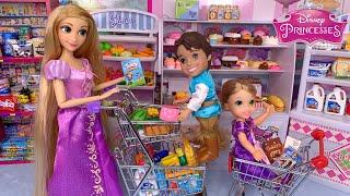 Rapunzel Family Goes Grocery Shopping at Toy Supermarket - Disney Princess