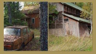 Autiotalo vanha navetta sekä vanhoja AUTOJA ja mopo. Abandoned farm abandoned cars!