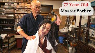 ASMR Beautiful Esthetician Visits 104 year-old Japanese Barbershop