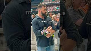 Jason Kelce shows off friendship bracelets to wife Kylie at Eras Tour in London ️ #taylorswift