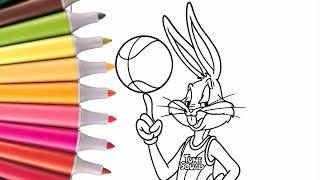 Space Jam COLORING CHALLENGE for Kids! (Bugs Bunny & Looney Tunes) Kids' Art Tutorial #coloring