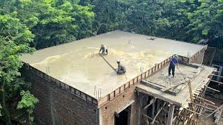 Panorama Each Stage of Construction of Reinforced Concrete House Roof - Techniques Construction