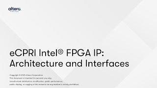 eCPRI Intel® FPGA IP:  Architecture and Interfaces
