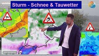 Das Wichtigste in Kürze: Sturm, Schnee & bald Tauwetter. Viel Schnee im Alpenraum. Dann Hochdruck!