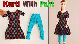 Making Kurti With Pant || D I Y Doll  Clothe || D Creating Extra