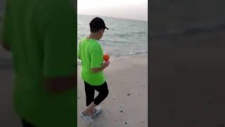 Autistic boy walking on the beach