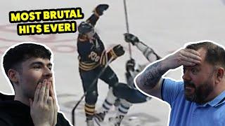 British Father and Son React! 10 Minutes of NHL Massive Open Ice Hits!