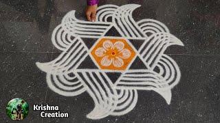 Margazhi madham special kolam | Easy padi kolam design with 5x3 dots | Dhanurmasam muggulu