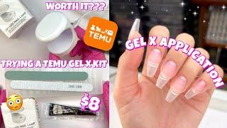 TRYING A $8 GEL X DUPE NAIL KIT FROM TEMU WITH SOLID GLUE GEL | EASY & AFFORDABLE GEL X APPLICATION