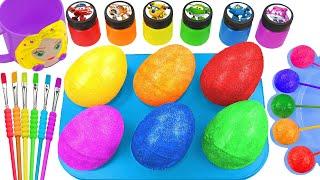 Satisfying Video l How to make Rainbow Super Eggs From Mixing Glitter Slime in Stars Cutting ASMR