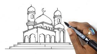 Mosque drawing | Mosque drawing tutorial | Easy to Draw Masjid | How to drew Mosque