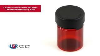 3 oz./90cc Translucent Amber PET Aviator Container/Black CR Cap/Seal | U.S. Plastic Corporation®