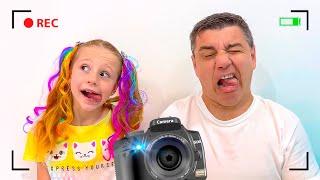 Nastya et papa font des grimaces dans une caméra - Série de vidéos pour enfants