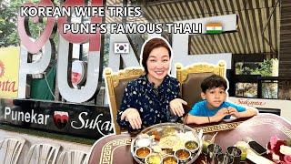 Korean wife tries Pune's famous Thali for the first time 