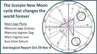 Astrology Oct 29-Nov 4 2024 - Scorpio New moon - Mars opp Pluto - Mars/Leo - Mercury/Sag +