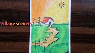 Village scenery with oil pastel for kids special by Art with priyam